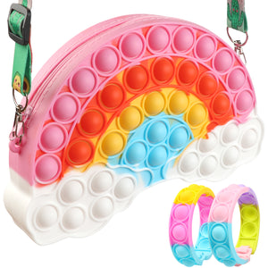 Pop its for Girls Purse Bag + 2X Pop it Bracelets for Kids , Rainbow Clouds Shoulder
